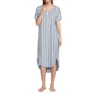 NOTTIBIANCHE Striped Short Sleeve Split Round Neck High-Low Lounge Dress Size L